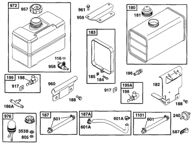 Fuel Tank Grp Diagram and Parts List for 222417-0151-XX  Briggs and Stratton Engine